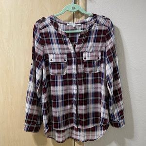 Women Medium Lightweight Plaid Casual to Career Blouse Button Down Shirt